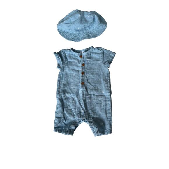 Nordstrom Baby Blue Henley Romper & Hat Set Size Newborn - Picture 2 of 8